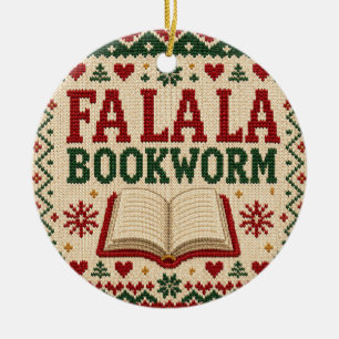 Ornamento De Cerâmica Fa la la Bookworm Cute Camisa de Natal Feia 2026