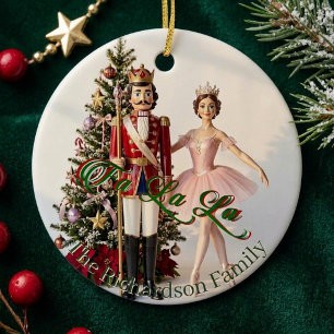 Ornamento De Cerâmica Fa La La Quebra-Nozes Foto de Natal da Família do