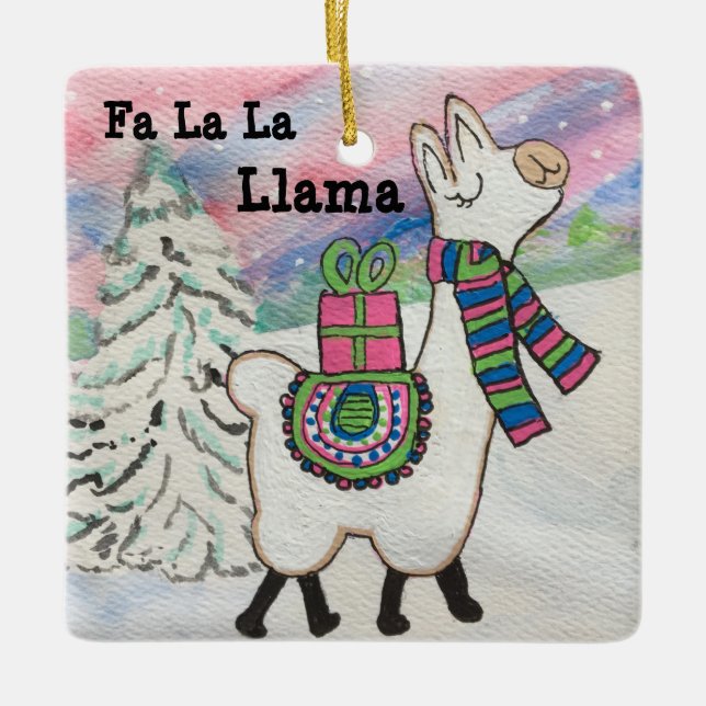 Ornamento De Cerâmica Fa La Llama Cute Christmas (Frente)
