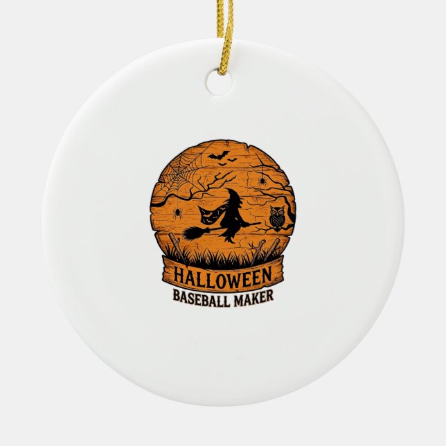 Ornamento De Cerâmica Fabricante de Basebol de Halloween Bruxa Voadora L (Frente)