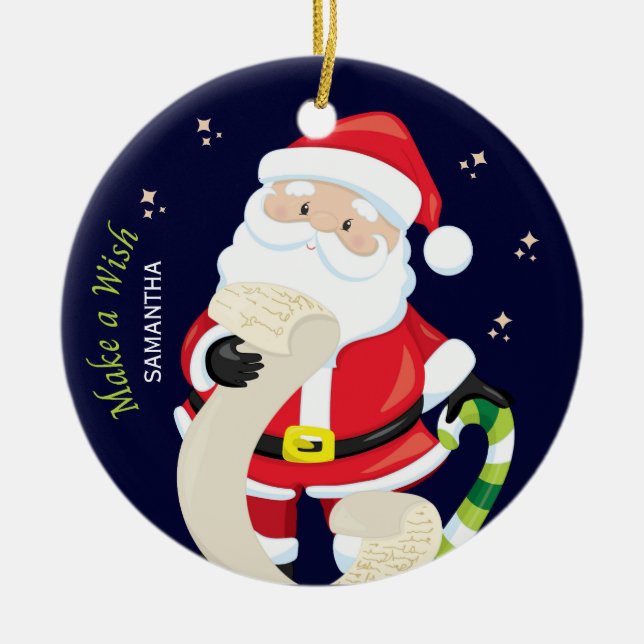 Ornamento De Cerâmica faça um desejo com papais noeis (Frente)