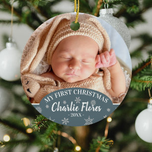 Ornamento De Cerâmica Façam Meu Primeiro Natal Foto, Nome e Ano