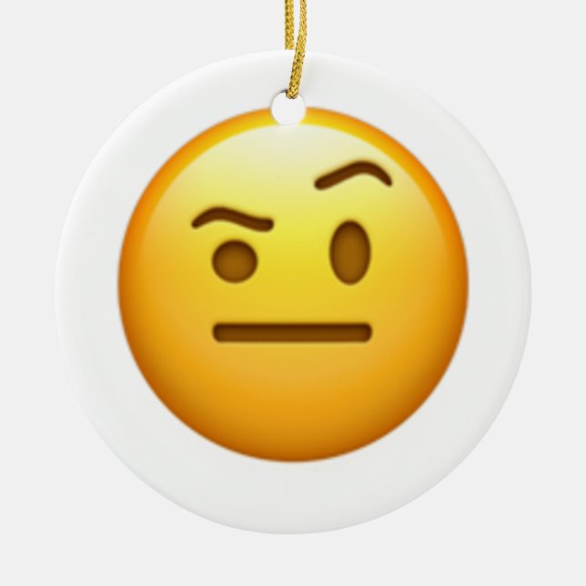 Ornamento De Cerâmica Face Com Uma sobrancelha Levantada - Emoji (Frente)