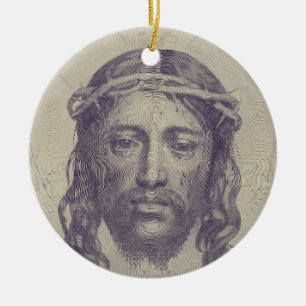 Ornamento De Cerâmica Face de Cristo na Rua. O Véu Sagrado de Veronica