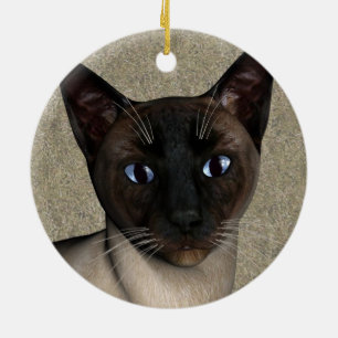 Ornamento De Cerâmica Face de Gato Siamês