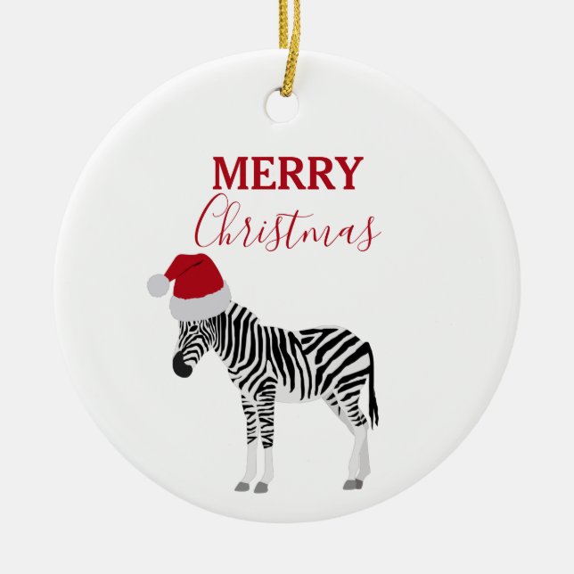 Ornamento De Cerâmica Fácil de Zebra Natal com Papai Noel (Frente)