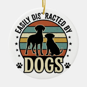 Ornamento De Cerâmica Facilmente Distraído por Cães Desenho Silhueta Vin