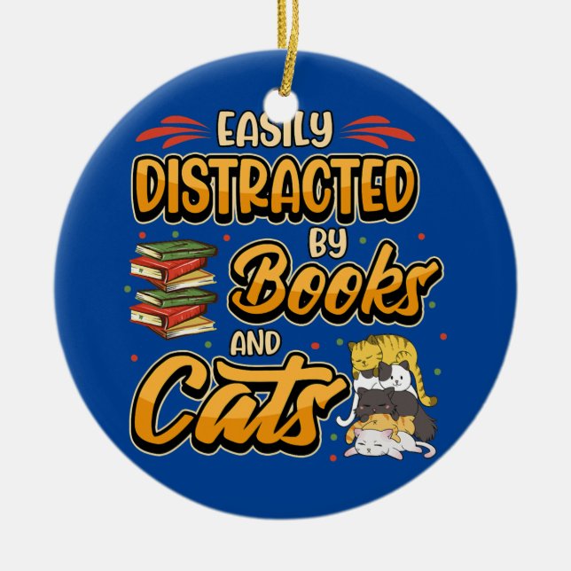 Ornamento De Cerâmica Facilmente distraído por livros e livros e livros (Frente)