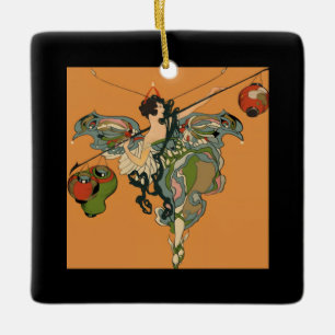 Ornamento De Cerâmica Fada Bailarina Com Lanternas