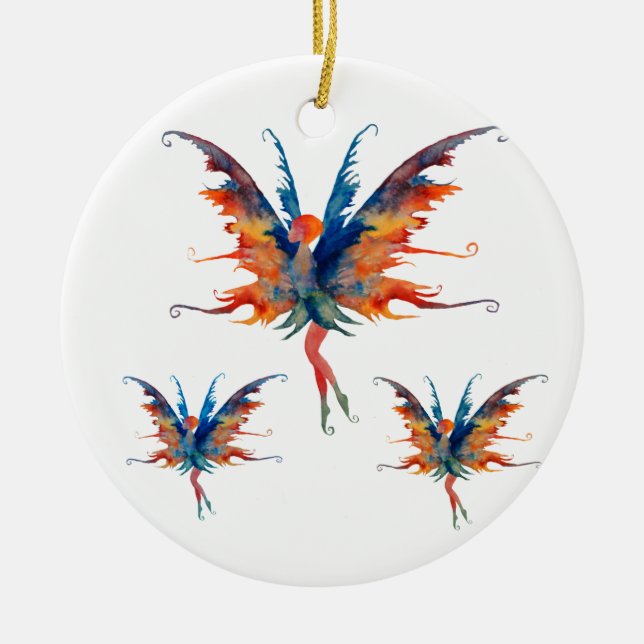 Ornamento De Cerâmica Fada com asas Decoração cerâmica (Frente)