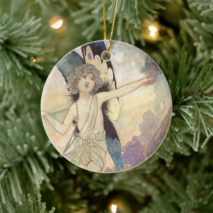 Ornamento De Cerâmica Fada da borboleta do Victorian do vintage por