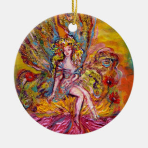 Ornamento De Cerâmica FADA da FLOR na fantasia roxa de pedra preciosa da
