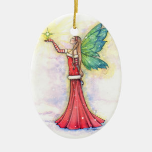 Ornamento De Cerâmica Fada de Natal e Estrela