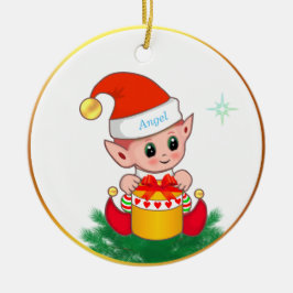 Ornamento De Cerâmica Fada de Natal fofa & estrela em branco