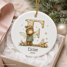 Ornamento De Cerâmica Fada de Natal Fofa Inicial Personalizada de Férias