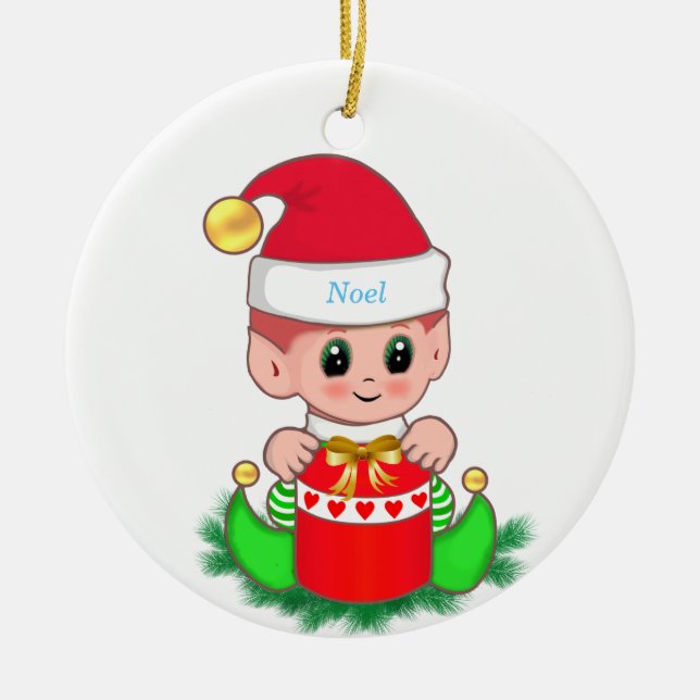 Ornamento De Cerâmica Fada de Natal Fofo & Caixa de Presente (Frente)