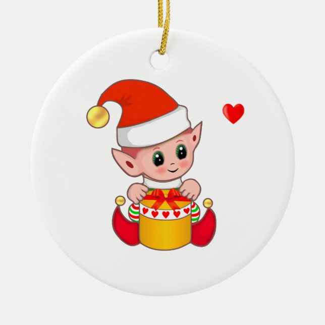 Ornamento De Cerâmica Fada de Natal Fofo em Branco (Frente)