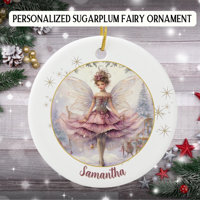 Ornamento De Cerâmica Fada de Sugarplum Personalizada (Criador carregado)