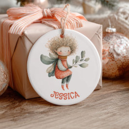 Ornamento De Cerâmica Fada em Aquarela com Nome e Foto Pastel