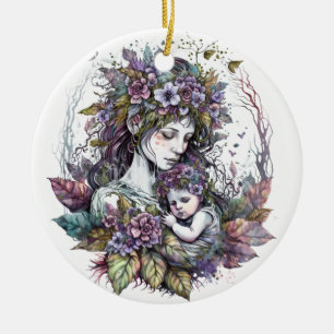 Ornamento De Cerâmica Fada-mãe e criança