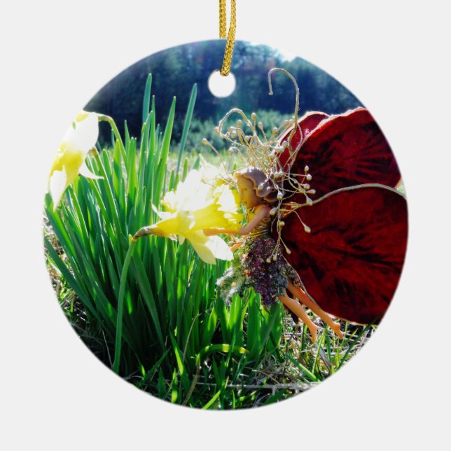 Ornamento De Cerâmica Fada nos Daffodils (Frente)