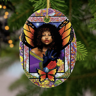 Ornamento De Cerâmica Fada Rainha Borboleta Vidro Policromado Roxo