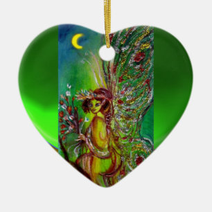 Ornamento De Cerâmica FADA VERDE AO CLARÃO DA LUA Pedra Preciosa Esmeral