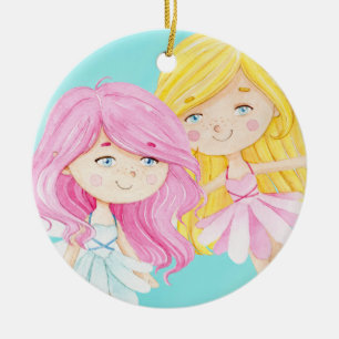 Ornamento De Cerâmica Fairies Irmãs Natal