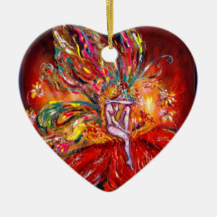 ORNAMENTO DE CERÂMICA FAIRY IN RED VIBRANT RUBY HEART