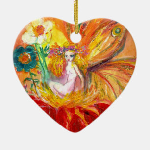 Ornamento De Cerâmica FAIRY OF FLOWERS Vibrant Red Ruby Heart