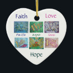 Ornamento De Cerâmica Faith Hope Love Angel Art Collage Ornament Pental<br><div class="desc">A seguinte colagem de arte é composta por Palavras Anjos (Fé, Esperança, Amor) e Palavras Inspiracionais (Fé, Esperança, Amor). O texto entre as seis pinturas anota "fé, esperança, amor". Estas imagens são concebidas de modo a proporcionar reflexão e meditação sobre palavras positivas. A ideia é pensar na pintura e vai...</div>