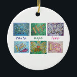Ornamento De Cerâmica Faith Hope Love Angel Art Collage Ornament Pental<br><div class="desc">A seguinte colagem de arte é composta por Palavras Anjos (Fé, Esperança, Amor) e Palavras Inspiracionais (Fé, Esperança, Amor). O texto entre as seis pinturas anota "fé, esperança, amor". Estas imagens são concebidas de modo a proporcionar reflexão e meditação sobre palavras positivas. A ideia é pensar na pintura e vai...</div>