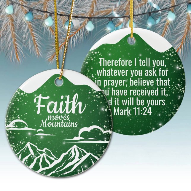 Ornamento De Cerâmica Faith Moves Mountains Inspirational Scripture 🎄 (green inspirational bible scripture faith moves mountains prayer holy spirit verse devotional ⛪️🎄
)