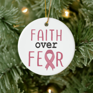 Ornamento De Cerâmica Faith Over Fear Breast Cancer Awareness