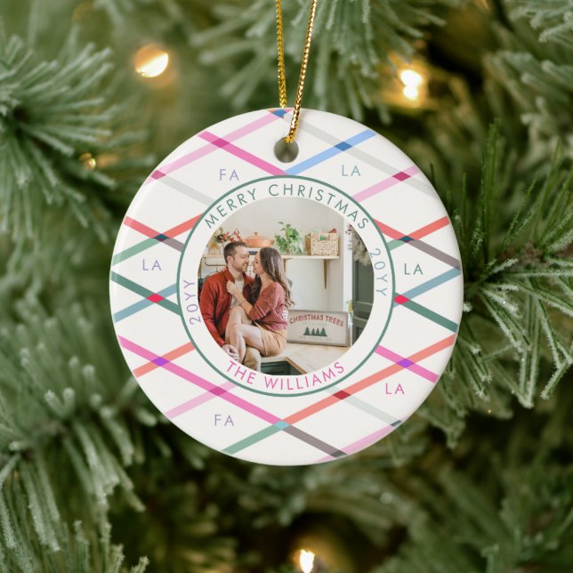 Ornamento De Cerâmica Falala Pastel Checkered Pattern Foto de Natal (Árvore)