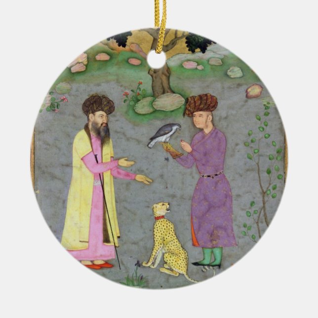 Ornamento De Cerâmica Falcoeiro com a chita do companheiro e do animal (Frente)