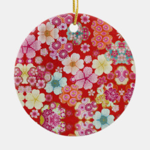 Ornamento De Cerâmica Falln Crimson Floral Chirimen