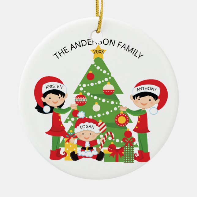 Ornamento De Cerâmica Família bonito festiva do Natal personalizado 3 (Frente)