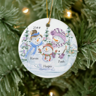 Ornamento De Cerâmica Família de 3 Boneco de Neve Natal Personalizado Fo