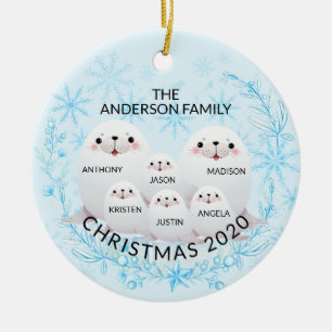 Ornamento De Cerâmica Família de 6 Focas Fofa de Natal