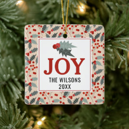 Ornamento De Cerâmica Família de Alegria Botânica Moderna Holly Berry