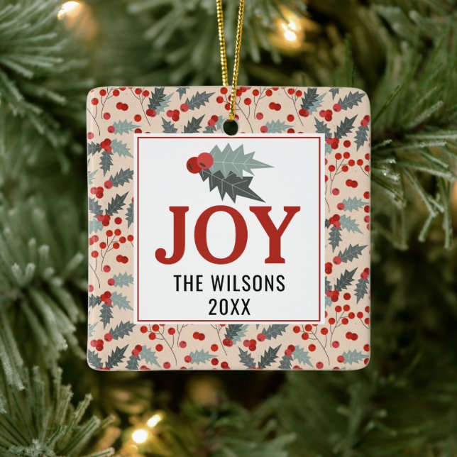 Ornamento De Cerâmica Família de Alegria Botânica Moderna Holly Berry (Árvore)