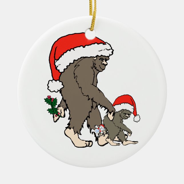 Ornamento De Cerâmica Família de Bigfoot do Natal (Frente)