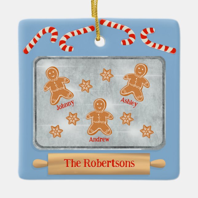 Ornamento De Cerâmica Família de Biscoitos Gingercake de três (Frente)