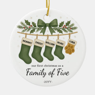 Ornamento De Cerâmica Família de Cinco Meias Existências - Holly Verde