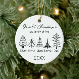 Ornamento De Cerâmica Família de cinco Primeiro Natal Árvore Minimalista