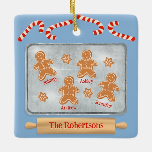 Ornamento De Cerâmica Família de cozinheiros de pão-de-gengibre (Frente)