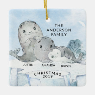 Ornamento De Cerâmica Família de Focas Família de 3 Natal