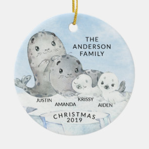Ornamento De Cerâmica Família de Focas Natal Família de 4