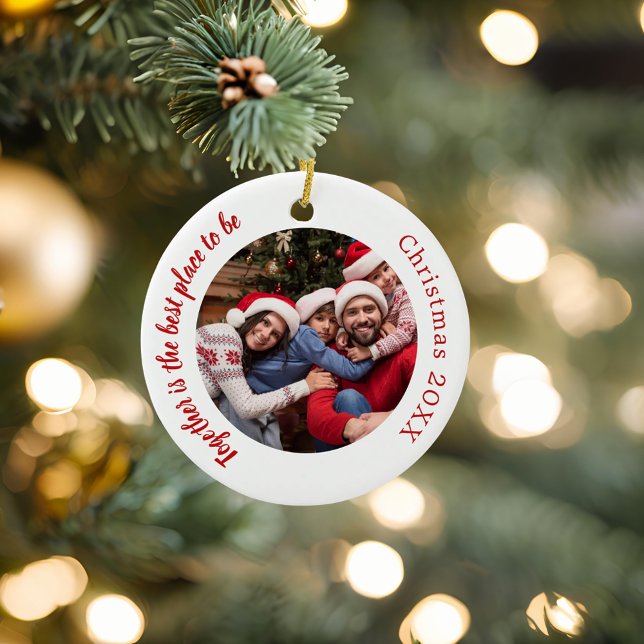 Ornamento De Cerâmica Família de fotos brancas vermelhas juntas, citando (Criador carregado)